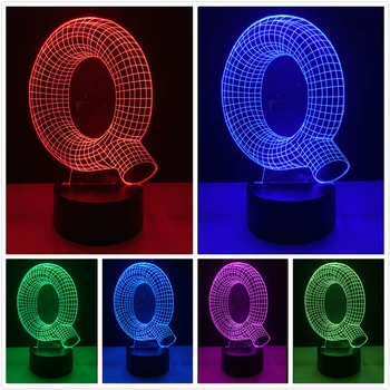 

7 Colors Changing Gradient Alphabet Letter Q Visual USB Touch Lampara LED Nightlight Table Lamp Bedroom Bedside Illusion Gifts