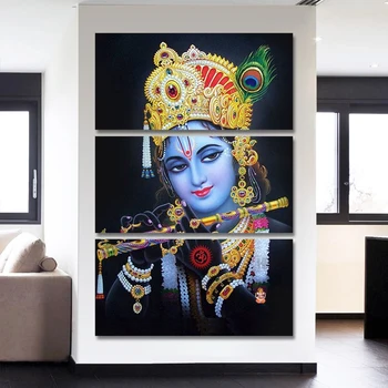 

Canvas HD Printed Posters Home Decor 5 Pieces Radha Krishna And Flute Paintings Modular Living Room Wall Art Pictures Framework