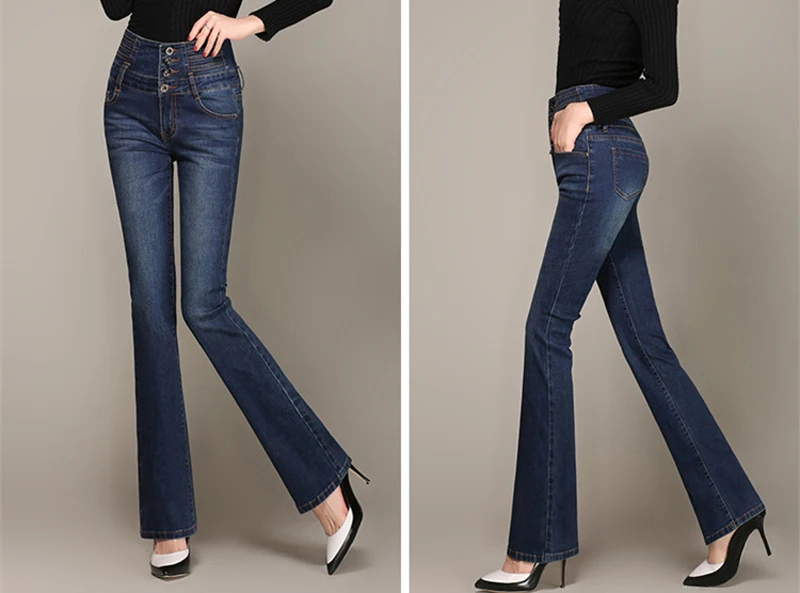 Nonis Большие Размеры 26-33 Тощий Новинка 2017 женщины белый синий джинсы с высокой талией flared Штаны feminino брюки