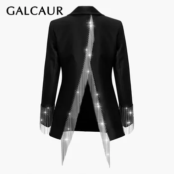 

GALCAUR Summer Heavy Tassel Patchwork Women Jacket Lapel Long Sleeve Split Irregular Big Size Coat Female Fashion Clothes 2020