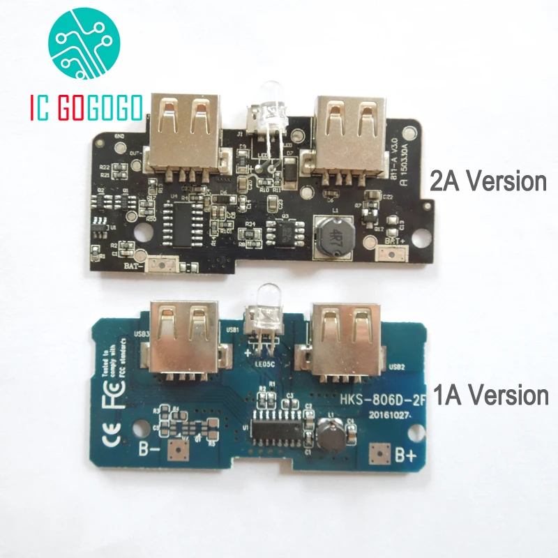 

5V 1A 2A Mobile Power Bank Charger Circuit Board Step Up Power Supply Module Boost Charging PCB DIY Double USB LED Lighting