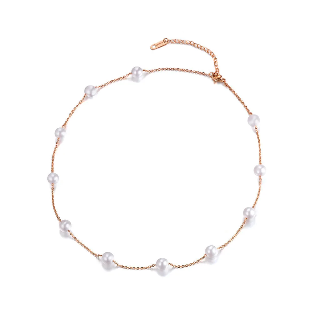 

JeeMango Classic 11Pcs White Simulated Pearl Chain & Link Necklaces Jewelry Titanium Steel Chokers Necklace For Women N18009