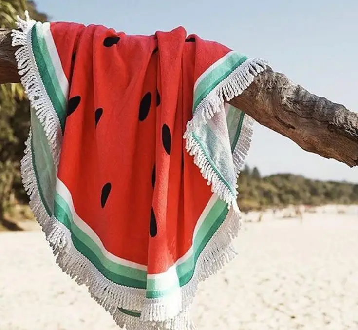 

New Summer Large Cotton Printed Round Beach Towel With Tassel Circle Beach Towel Serviette Watermelon De Plage