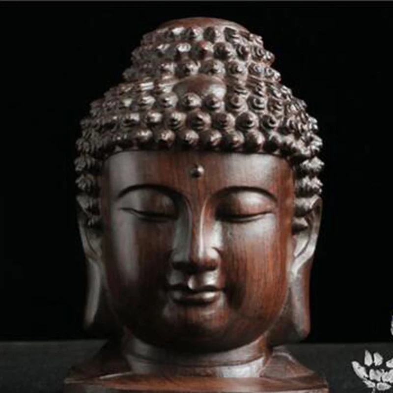 

Fashion Buddha Statue Wood Wooden Figurine Mahogany India Buddha Head Statue Crafts Decorative Ornament