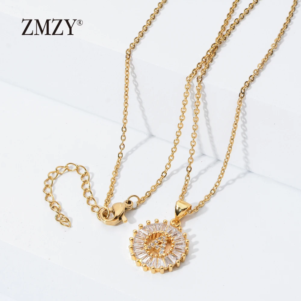 ZMZY 26pcs/lots Wholesale Lots Bulk Mixed A-Z Letter Necklace Stainless Steel Chain Necklace CZ Crystal Gold Color Pendant