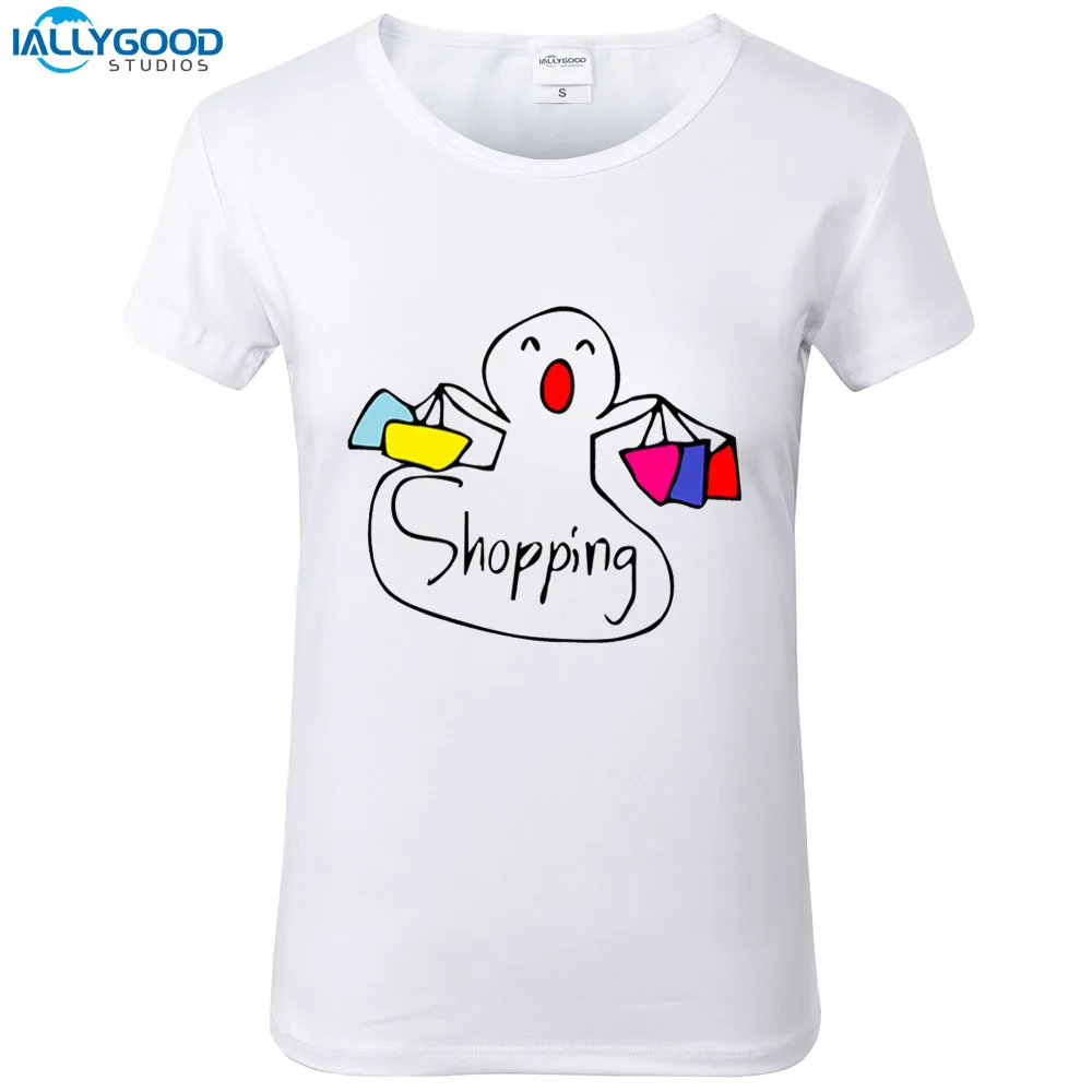 Funny Graffiti Shopping T Shirt Woman Cute Printed T Shirts O neck Soft Short Sleeve Casual