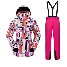 Женский осенне-зимний лыжный костюм, утепленная одежда для пар, водонепроницаемая, двойная лыжная куртка+ лыжные штаны для женщин