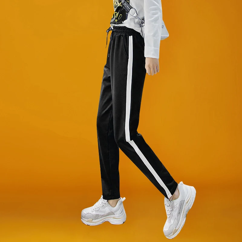 

Summer Woman Harem Pants Plus Size Sweatpants Women High Waist Striped Pants With Stripe Black Sweatpants Loose Woman Pant 2019