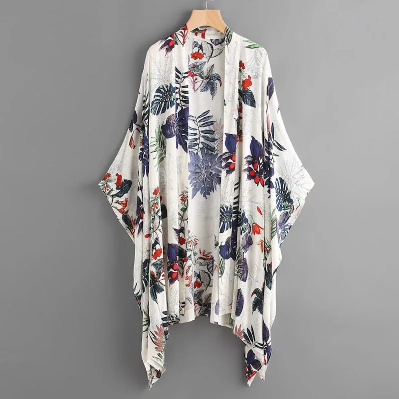 Летние кардиганы ZANZEA, женская блузка с цветочным принтом, рубашка, кардиган, бикини, накидка, пляжные блузы, элегантные кимоно топы 5XL - Цвет: Синий