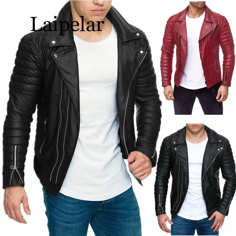 

Laipelar 2019 Jacket men New Men's Fashion Casual Long Sleeved Motorcycle Fur Leather Jacket Slim Fit Mens Winter Coats