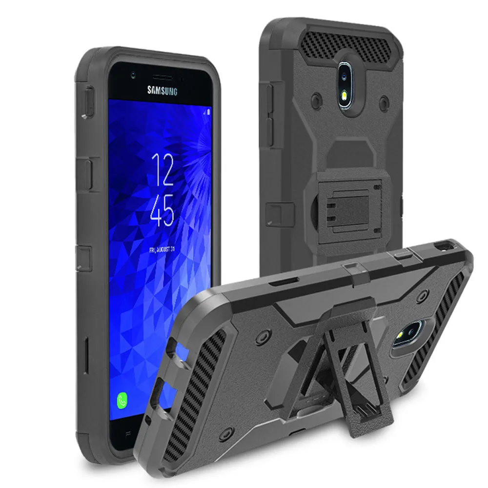 

For Samsung Galaxy J7 2018/Refine/J7 V 2nd Gen/Star/Aura/Aero/Top/Crown/Eon Case Heavy Duty Tank Armor Belt Clip Holster Cover