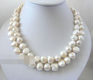 

Jewelr 005134 2Strands 17''Baroque White Freshwater Pearl MABE Clasp Necklace