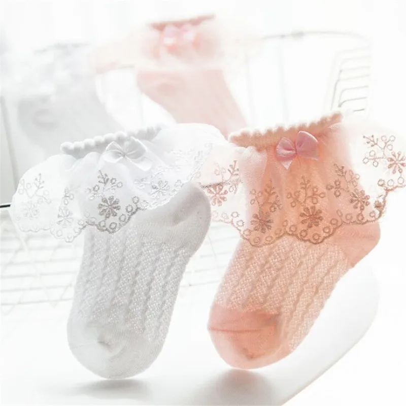

Girls Baby Socks Casual Kids Lace Bow Design summer thin mesh Princess socks newborn Princess infant short sock