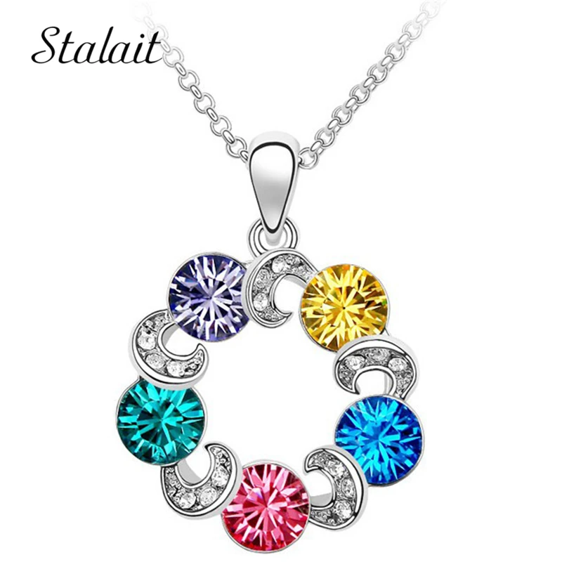 Download Women Multi Rainbow Circle Charm Pendant Necklace Silver ...