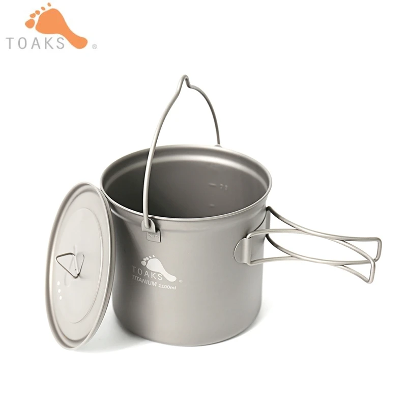 TOAKS al aire libre de titanio de utensilios de cocina olla con viajes bolsa de malla de fogata de cocina colgar olla para Camping Picnic POT-1100-BH 1100 ml