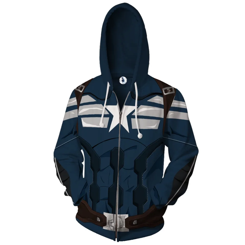 

2018 new Autumn Winter 3D Print Captain America Hoodies Sweatshirts Zip Up Super Hero Hoody hooded Jacket clothing