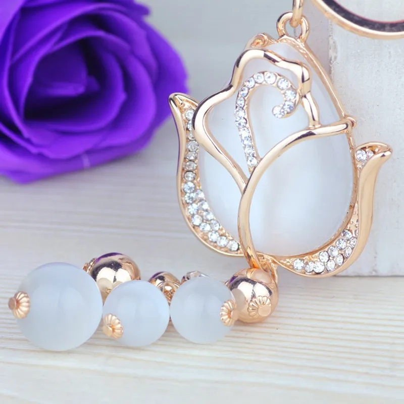 Crystal rose car female bags pendant keychain male auto keychain rose key chain