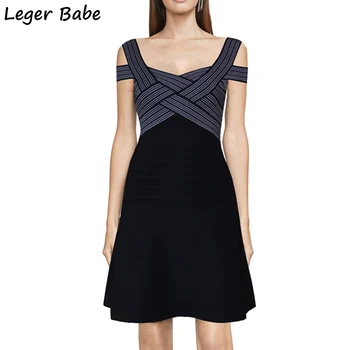 

2018 new designer hl women prom knee length dresses a line strap cold shoulder cocktail party premium jacquard bandage dress