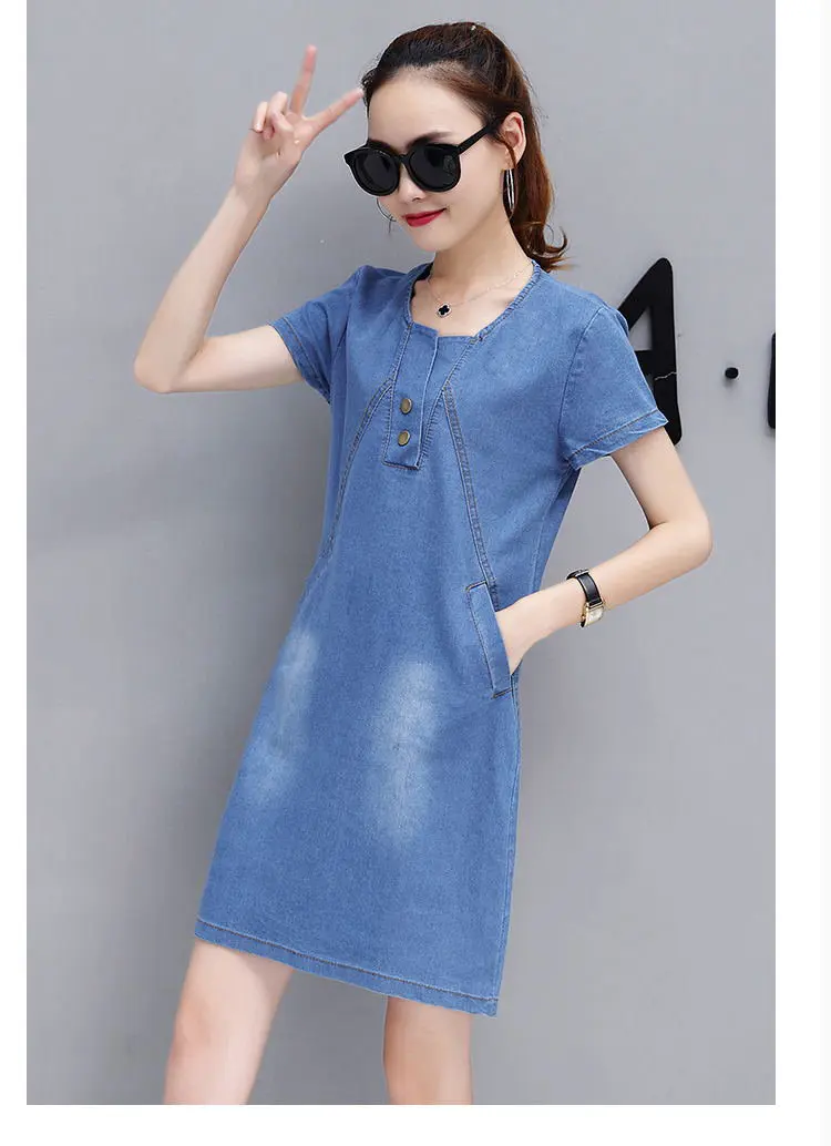 New Women Dresses Summer Style Denim Dresses Robe Femme Ete Short Sleeve Vaquero Vestidos Mujer 2018 Casual Large Size Dress For Women  (6)