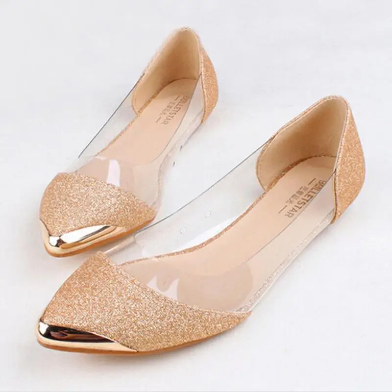 

Summer Spring Women Flats Nice Fashion Sequined Lady Shoes Basic Casual Transparent Pointed Toe Lady Flat Ladies Shoes
