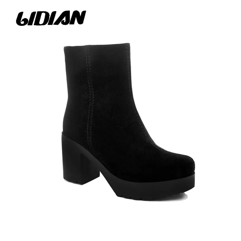 

LIDIAN boots in winter warm pure wool Sheep's suede wedge snow boots Mid-heeled women's shoes with zippered ankle boots B6-2