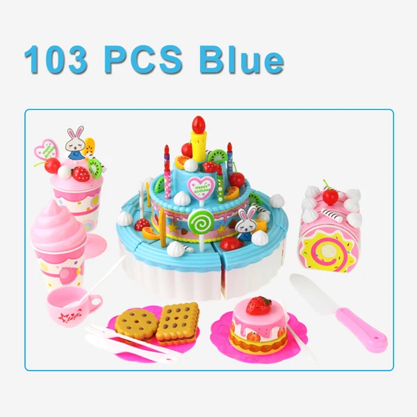 38pcs//Lot Birthday Cake Fine Pretend Play Fashion For Kids Play Food Toy Pink