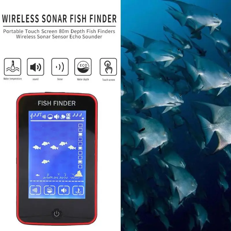 Сенсорный экран 80 м искатели рыбы беспроводной Sonar преобразователь датчика эхолот