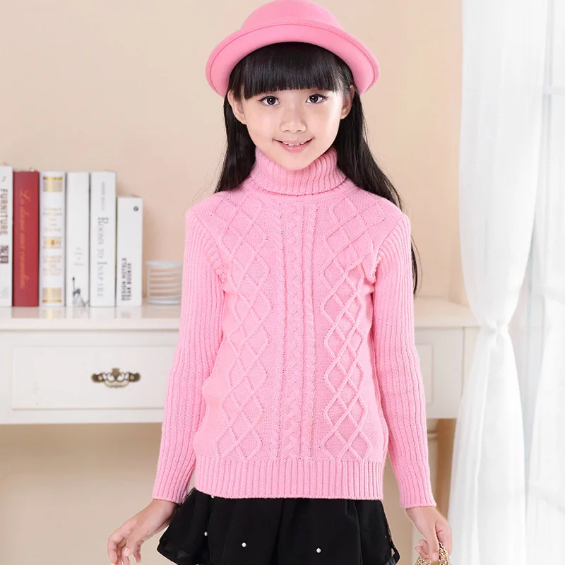 Осенне-зимний свитер для маленьких девочек и мальчиков, вязаная одежда для малышей, вязаный пуловер с высоким воротом для малышей, Детские теплые Облегающие джемперы - Цвет: Deep pink