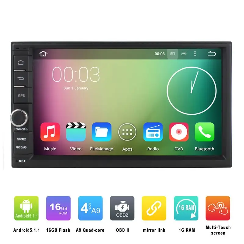 

7 Inch 2 Din Universal Quad Core 800*480 Android 5.1 Car DVD GPS Navigation Player Car Stereo Radio 3G WIFI Bluetooth