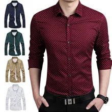 Демисезонный для мужчин рубашка повседневное Slim Fit с длинным рукавом горошек женские рубашки с цветочным принтом плюс размеры 5XL FS99