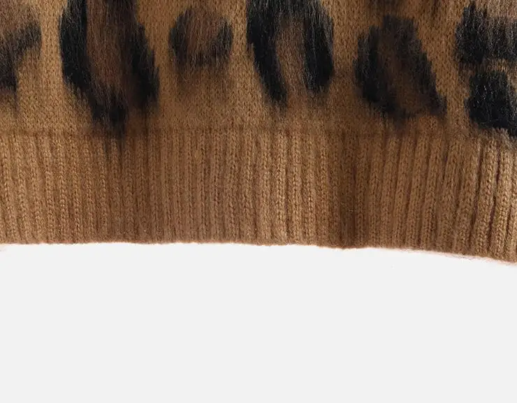 Кашемировый свитер с леопардовым принтом, Женский пуловер, мохеровый свитер, корейский вязаный пуловер с длинным рукавом и круглым вырезом, зимний теплый джемпер, топы