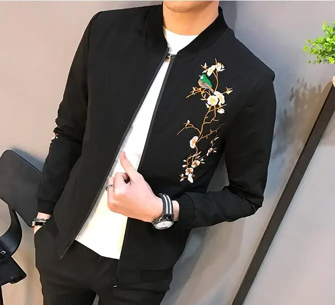 Для мужчин Новые Топы полета пиджак Slim Fit цветочный Emboridered панк готический пальто