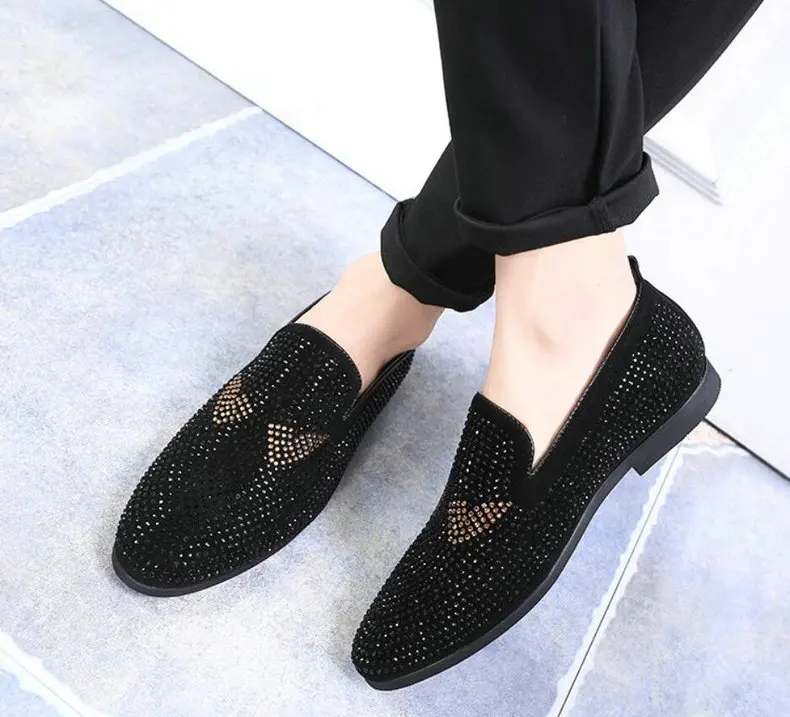 Men's Casual Shoes Shoes Men Breathable Slip-On Black Casual Shoes Men Summer Large Size Mens Loafers Rivet Boat Shoes Size 45 (6)