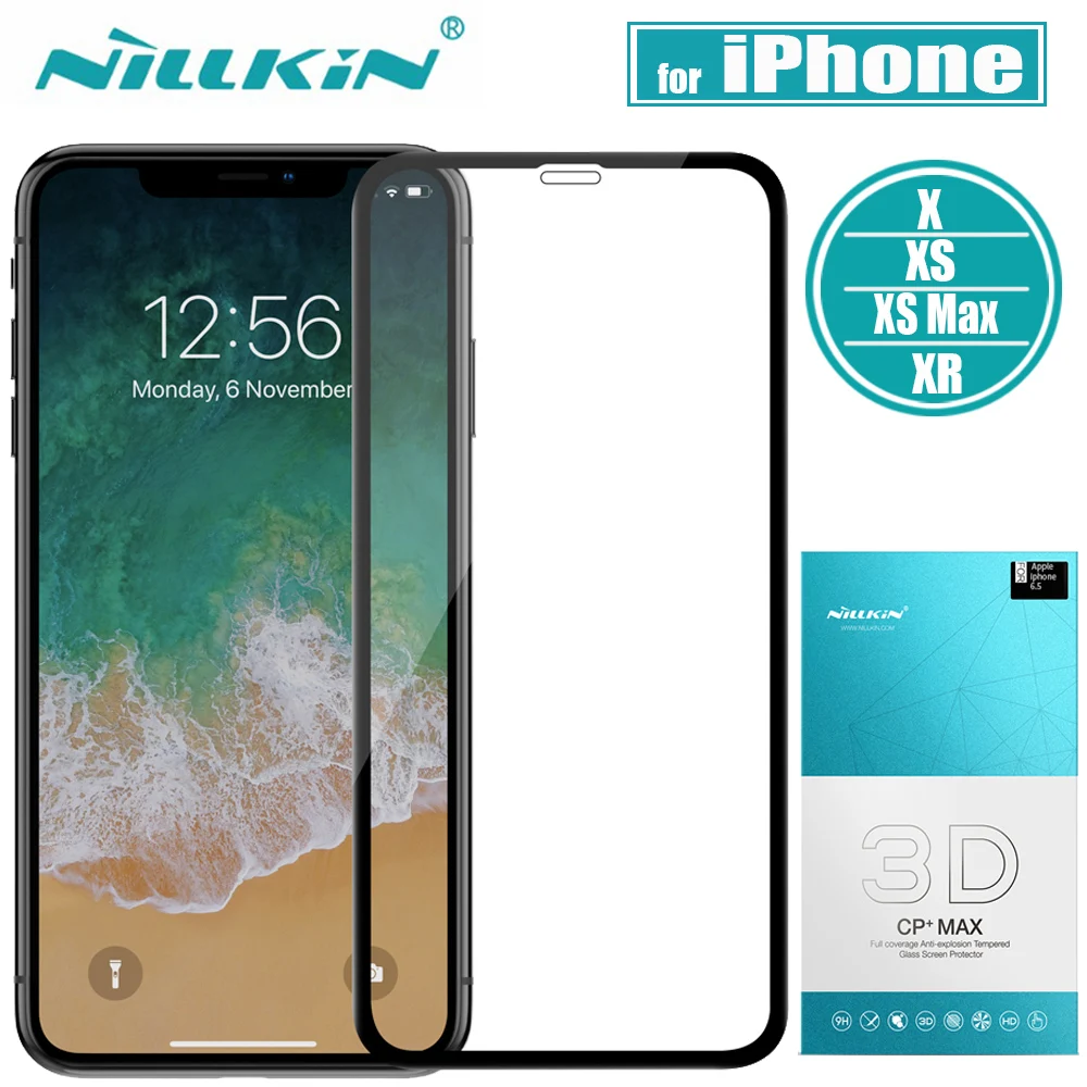 

for iPhone X XS Max Tempered Glass Screen Protector Nillkin 3D CP+MAX Full Cover Glass Protective Film for Apple iPhone X XS XR
