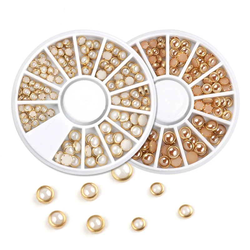 

1 Box Half Round Pearls Beige Metal Nail Rhinestone Edge Glitter Nail Beads Studs Beauty Charm Nail Art DIY Pearls Decorations