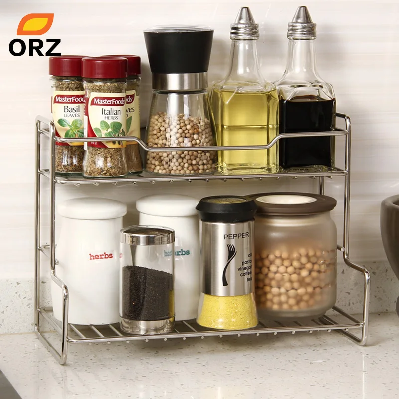 ORZ L-شكل الفولاذ المقاوم للصدأ تخزين الرف Mutifunctional 2 طبقة المطبخ الحمام رفوف التخزين 2 الطبقة منظم مكتب