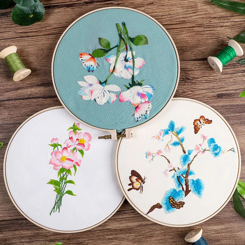 Billige 3D DIY Farbe Blumen Band Stickerei mit Hoop für Anfänger Hand Kits Kreuz Stich Serie Kunst Handwerk Nähen Geschenke Dekor