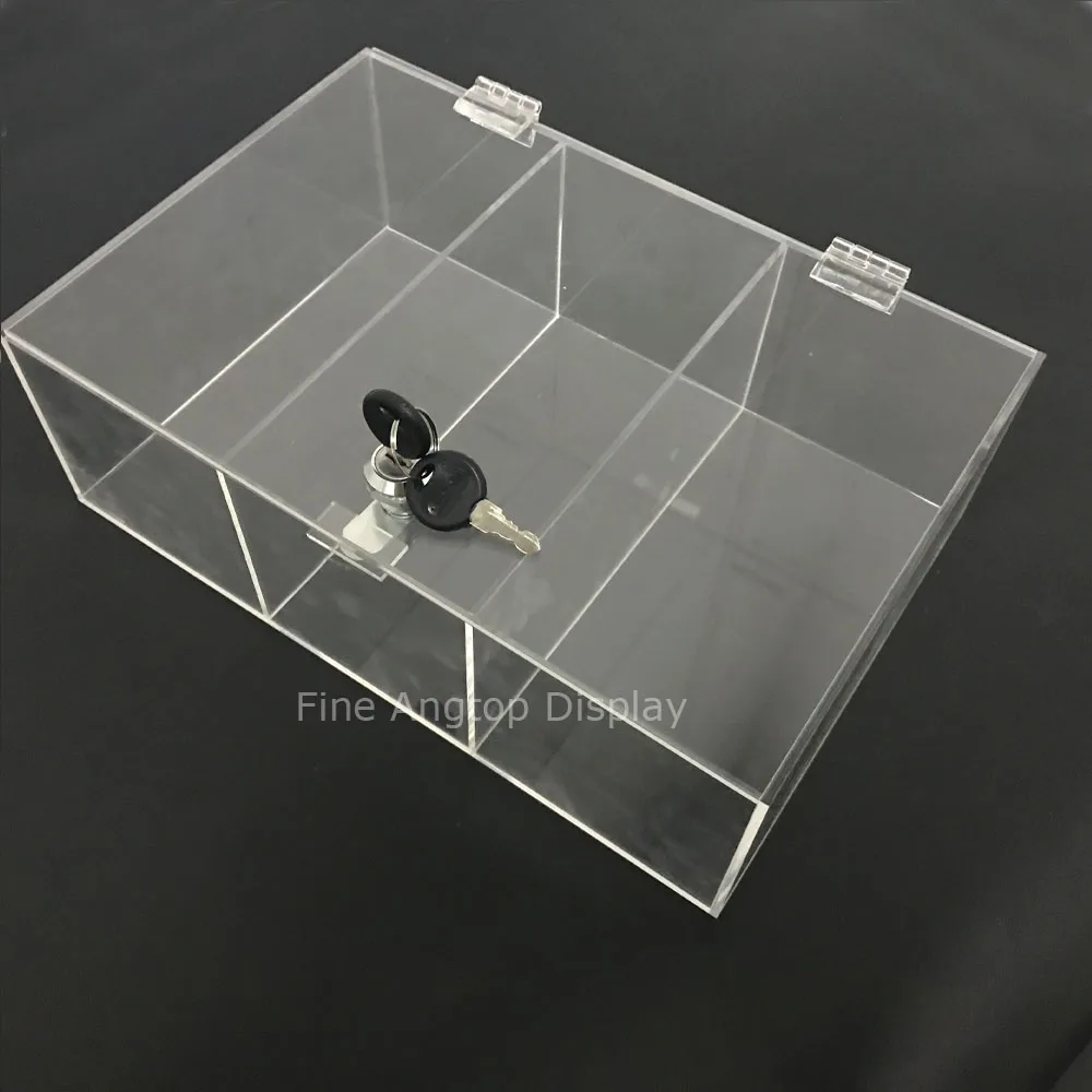 Clear Lockable Acrylic 3 Grids Display Box Jewelry Gifts Showcase With Hinged Lid acrylic 6 grids lipstick holder desktop storage jewelry display box eye shadow make up cosmetic case clear capacity organizer