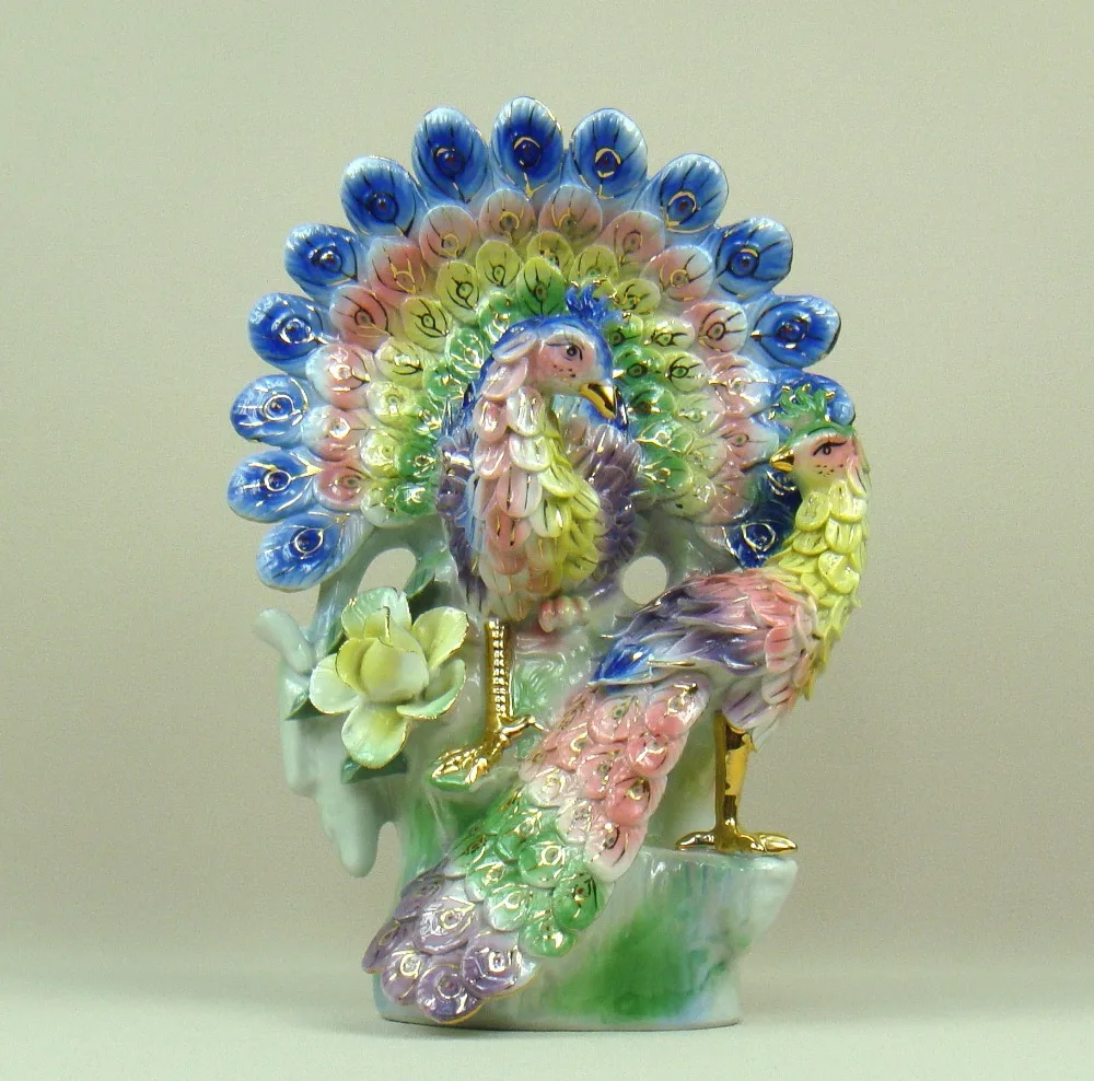 Beautiful Porcelain Peacock Couple Statue Eastern Ceramics Phoenix