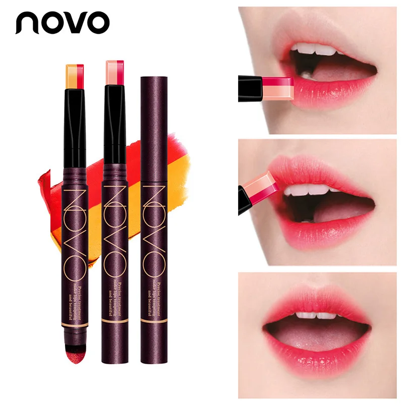

Brand Novo Double Head Lipstick Gradient Color Lip Stick Pen Batom Makeup Moisturizer Beauty Lip Tint Cosmetics Lipstick Makeup