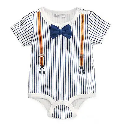 Джентльмен для маленьких мальчиков новорожденных Сейлор лук в Вертикальную Полоску форма Летний комбинезон Ползунки восхождение одежды 0-24 м