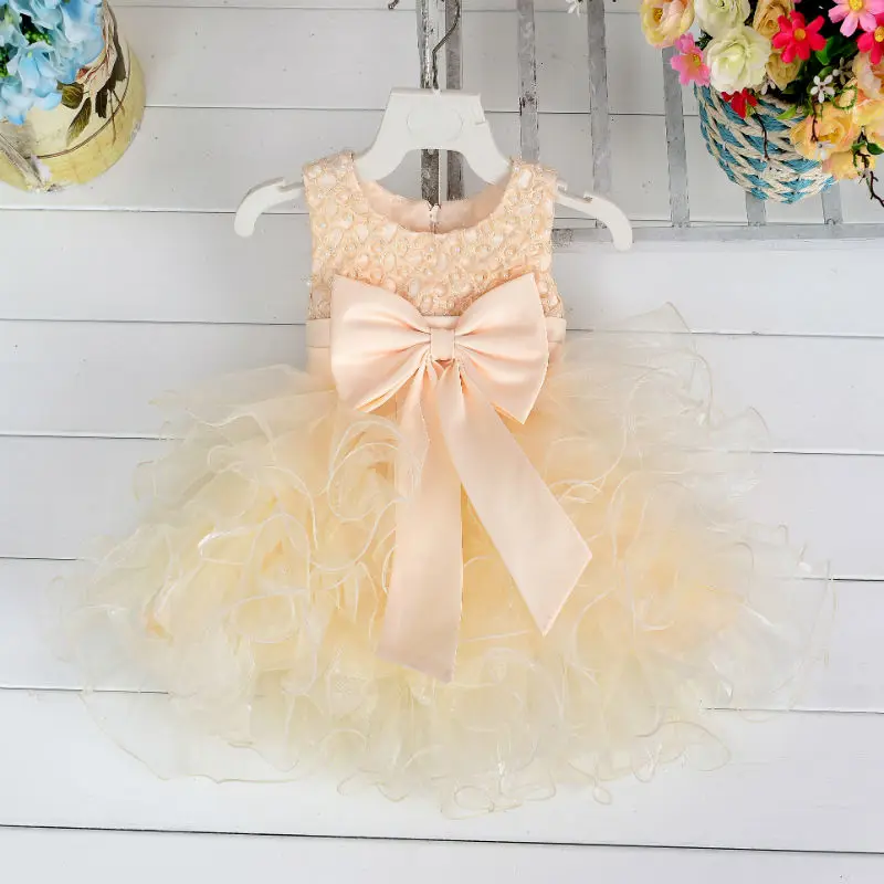 Новое поступление, платья для маленьких девочек летнее многослойное платье с бантом для девочек, детское праздничное платье 6 цветов, L1819XZ - Цвет: apricot