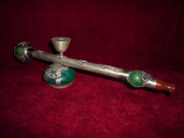 

Rare Qing Dynasty silver&jade pipe,1842,free shipping
