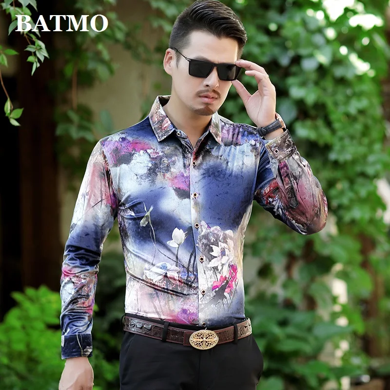 Batmo Новое поступление Весенняя бархатная повседневная мужская рубашка с принтом, модная мужская рубашка, большие размеры M, L, XL, XXL, 3XL, 4XL 8335