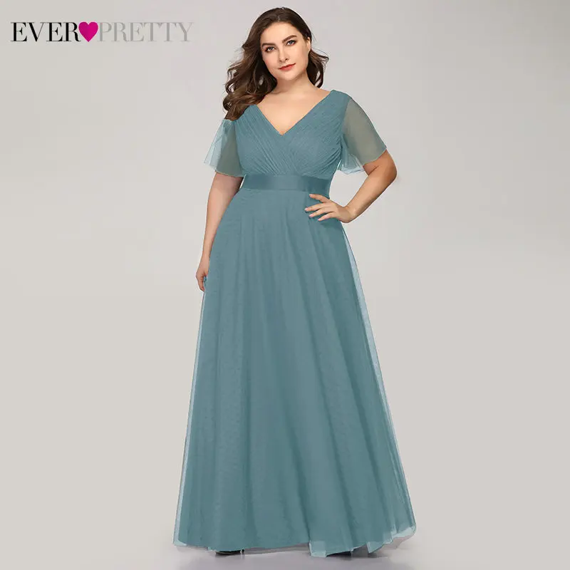 EP07962DB-Tulle Вечерние платья размера плюс Ever Pretty EP09890, элегантное шифоновое вечернее платье с v-образным вырезом и оборками, вечернее платье, платье для вечеринки, Robe De Soiree - Цвет: EP07962DB-Tulle