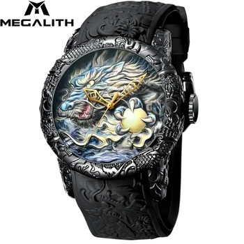 

MEGALITH Watches Men 2019 Quartz Watch Fashion Wristwatch Sports Watch Clock 3D Sculpture Dragon Waterproof Analogue Orologi