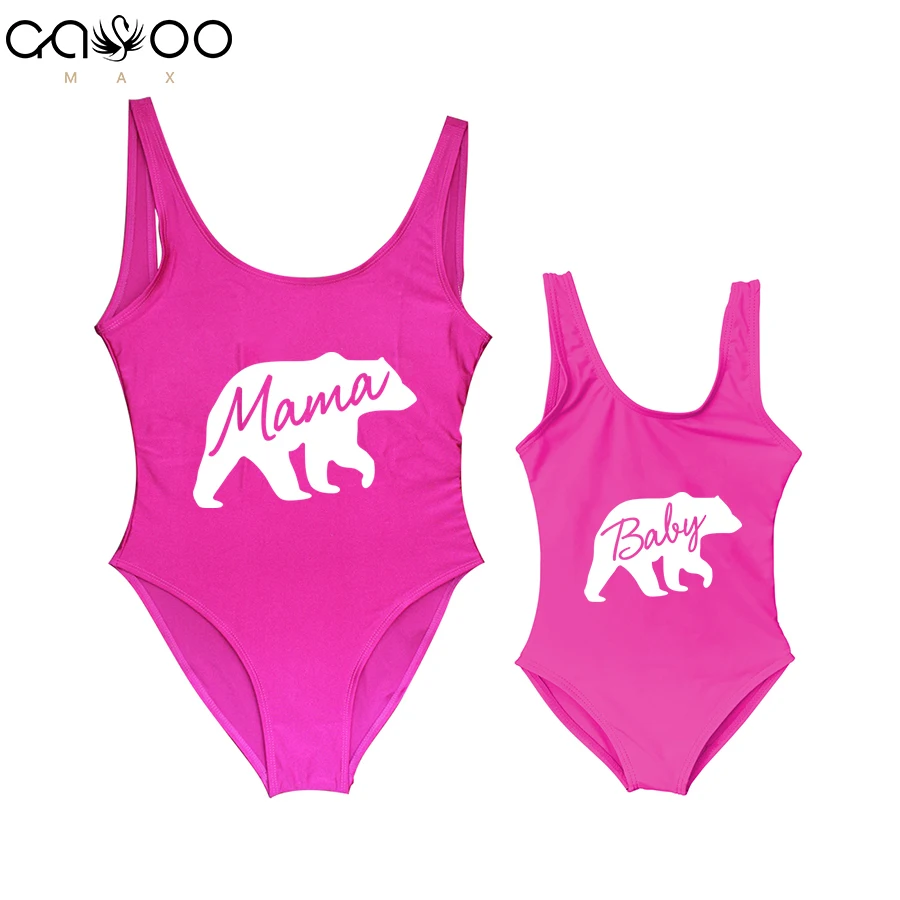 Bear Mama & Bear Baby Print Swimsuits One Piece Swimsuit Funny Bikini