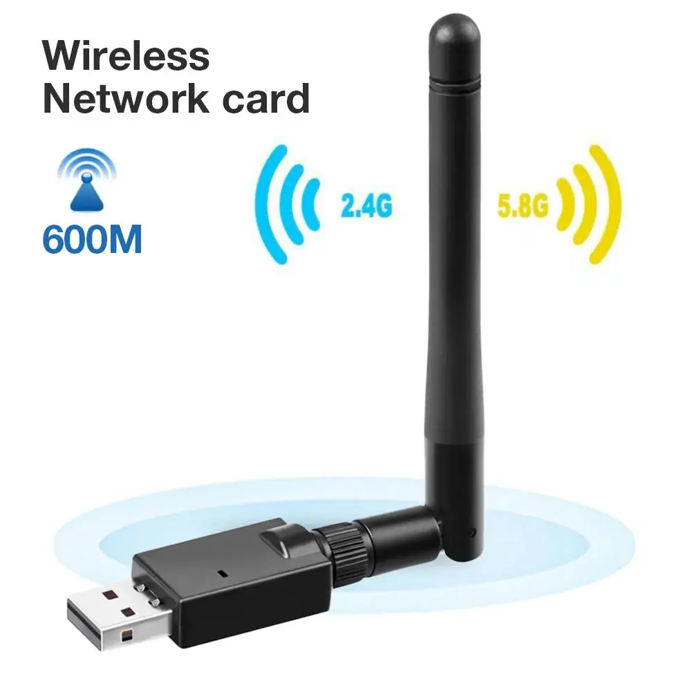 

Free Drive Wireless Network Card 600Mbps USB Adapter USB Network Card WiFi Receiver 2.4G+5G Dual Frequency External Antenna