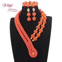 2017 Latest Nigerian wedding Party Beads Women Choker Necklace Jewlery Set Crystal African beads Jewelry Sets W14007