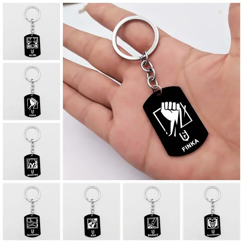 

New Game Rainbow Six 6 Siege Key Chains Skull BLACKEARD BANDIT ALIBI ASH FINKA IQ FUZE DOC Stainless Steel Keychain Key Ring